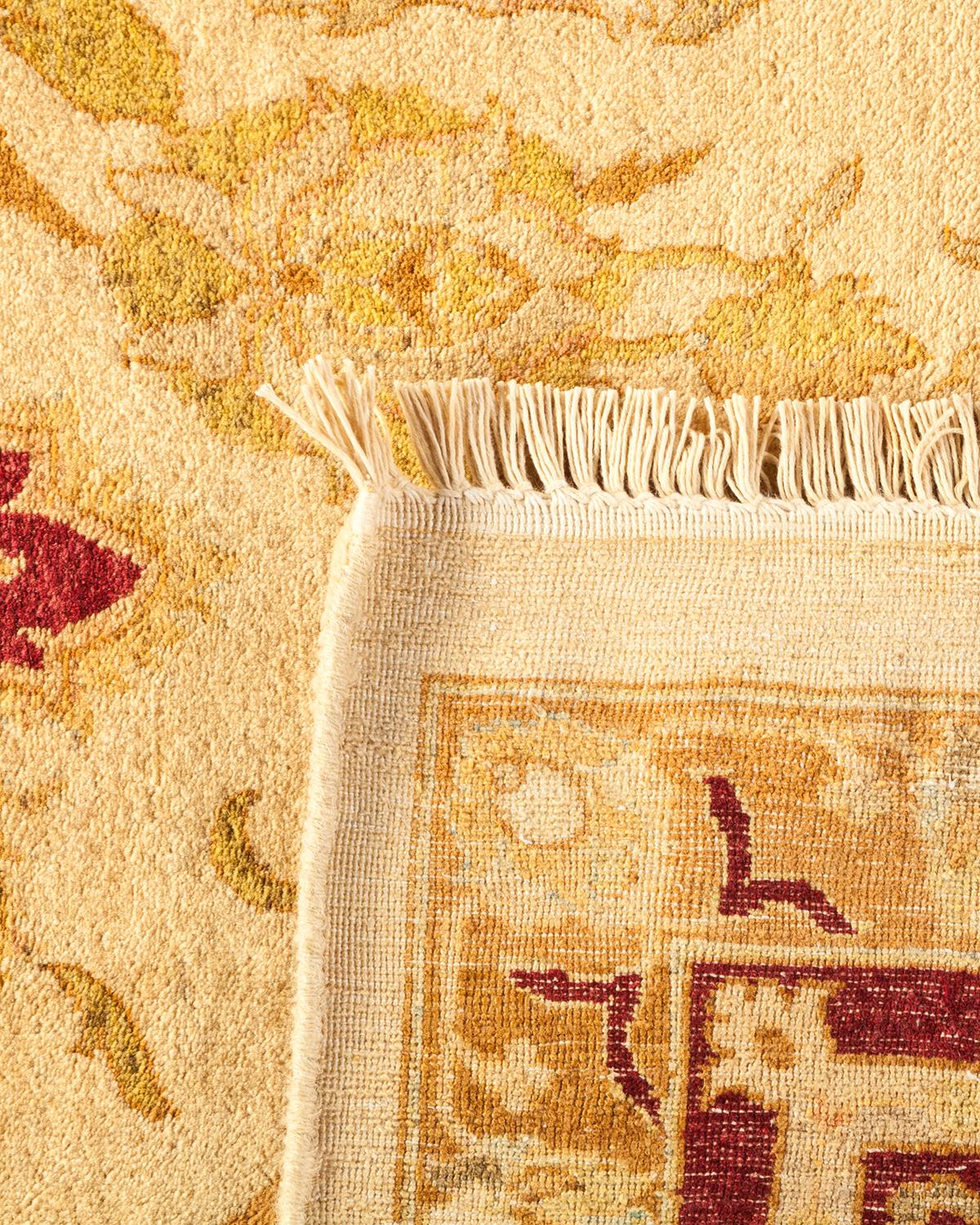 Hand-Knotted One-of-a-Kind Hand Made Traditional Mogul Ivory Area Rug For Sale