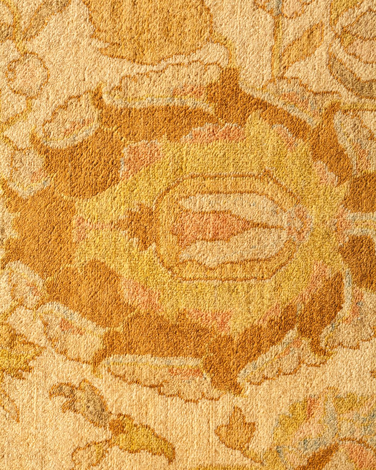 Contemporary One-of-a-Kind Hand Made Traditional Mogul Ivory Area Rug For Sale
