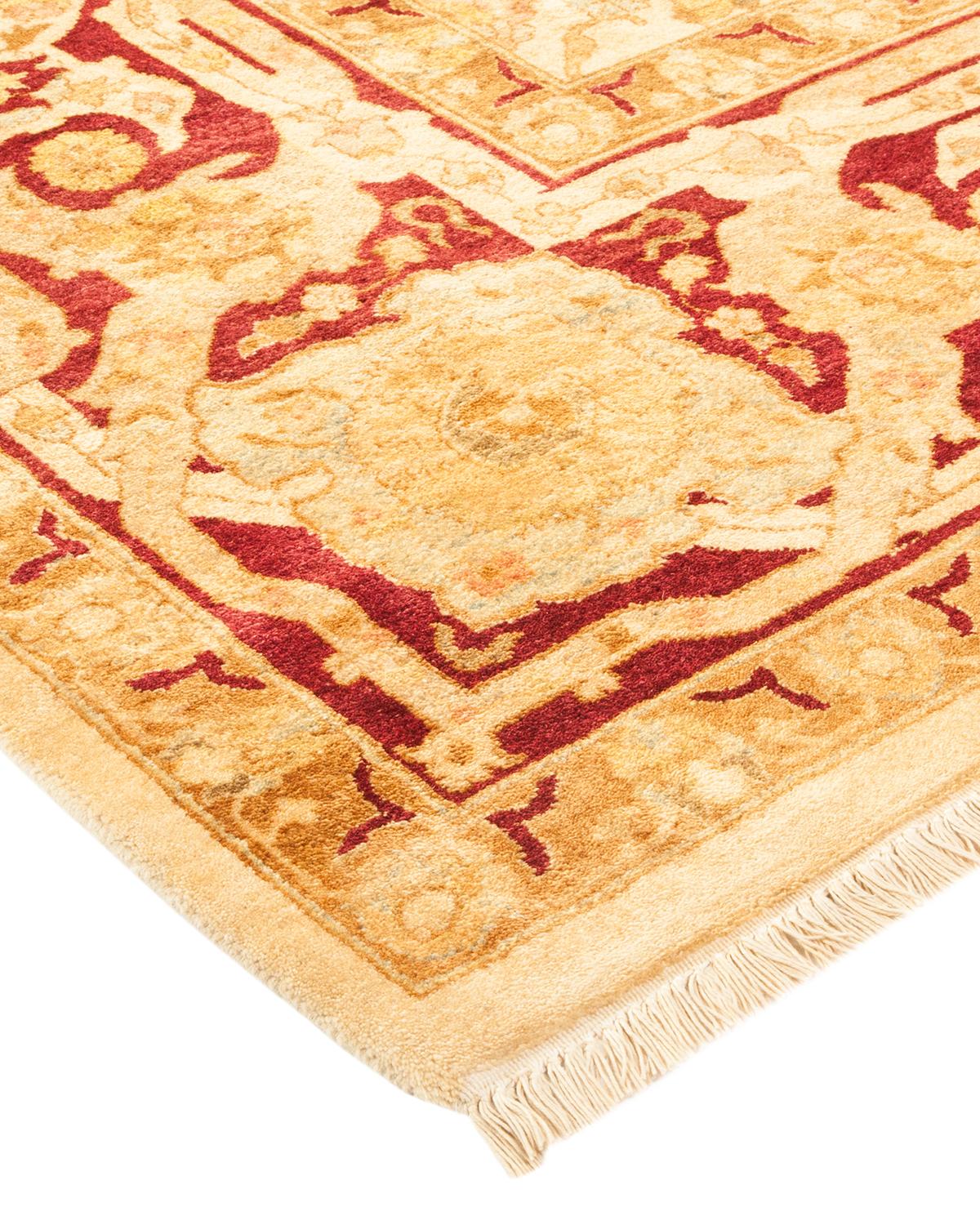 Wool One-of-a-Kind Hand Made Traditional Mogul Ivory Area Rug For Sale