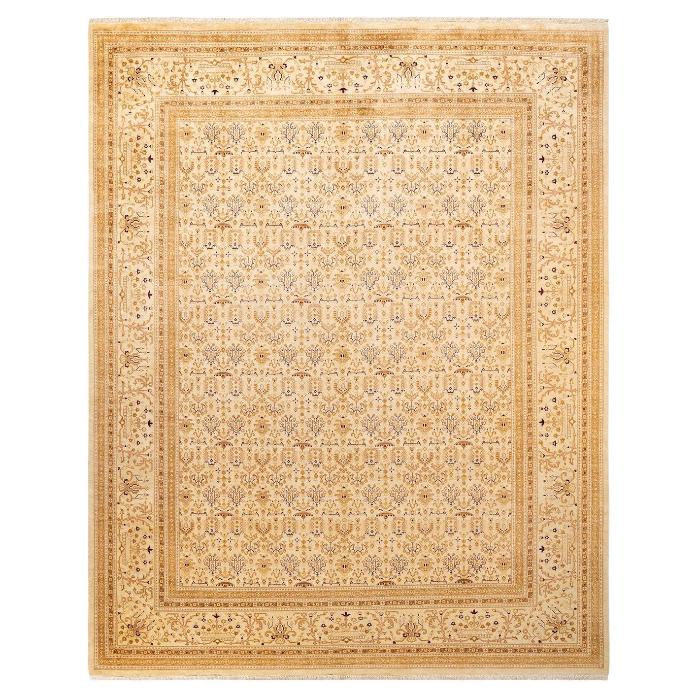 One-of-a-kind Hand Made Traditional Mogul Ivory Area Rug