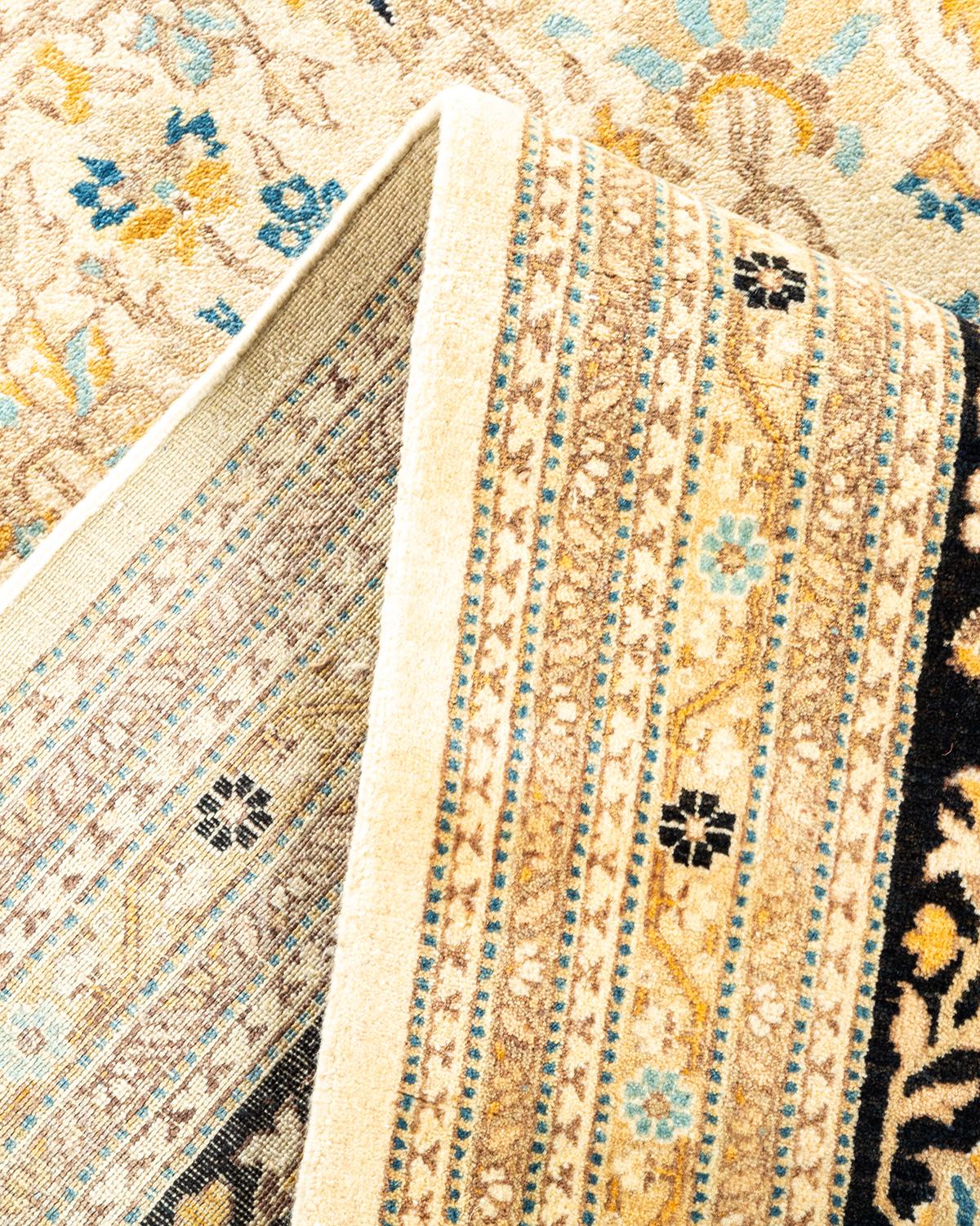 Pakistani One-Of-A-Kind Hand Made Traditional Mogul Ivory Area Rug For Sale