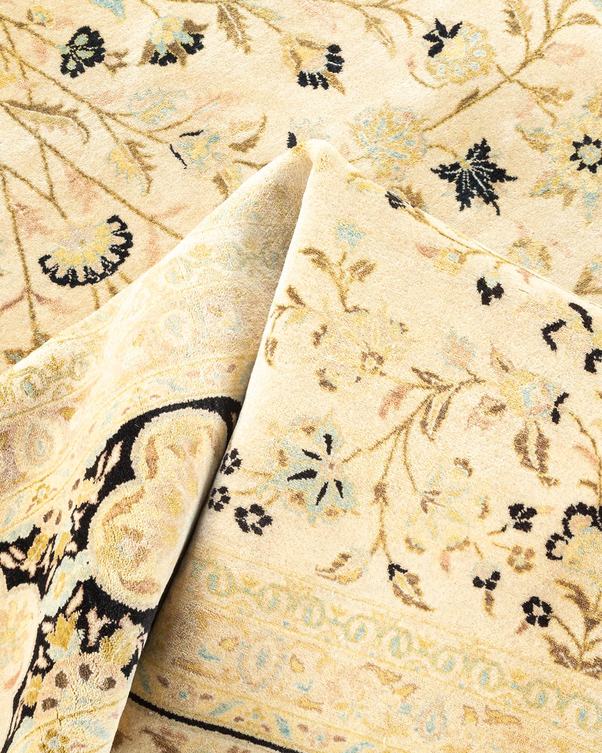 Annodato a mano Tappeto tradizionale Mogul Ivory, unico nel suo genere, realizzato a mano in vendita