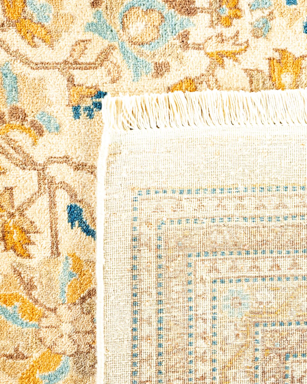 Hand-Knotted One-Of-A-Kind Hand Made Traditional Mogul Ivory Area Rug For Sale