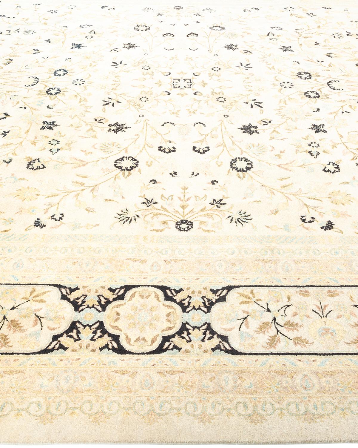 Lana Tappeto tradizionale Mogul Ivory, unico nel suo genere, realizzato a mano in vendita