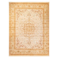 One-Of-A-Kind Hand Made Traditional Mogul Ivory Area Rug