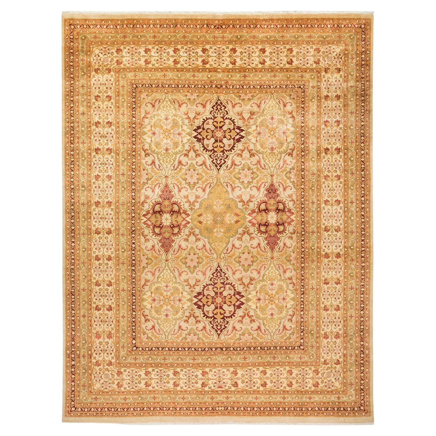 One-of-a-kind Hand Made Traditional Mogul Ivory Area Rug For Sale