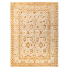 Tapis traditionnel ivoire Mogul unique en son genre fabriqué à la main