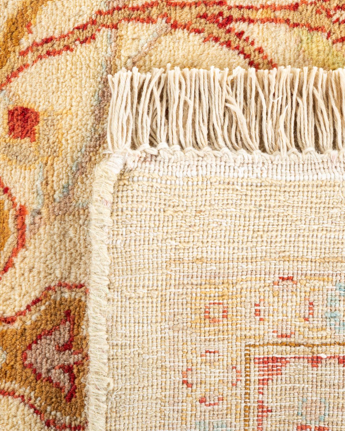 Hand-Knotted One-Of-A-Kind Hand Made Traditional Mogul Ivory Area Rug For Sale