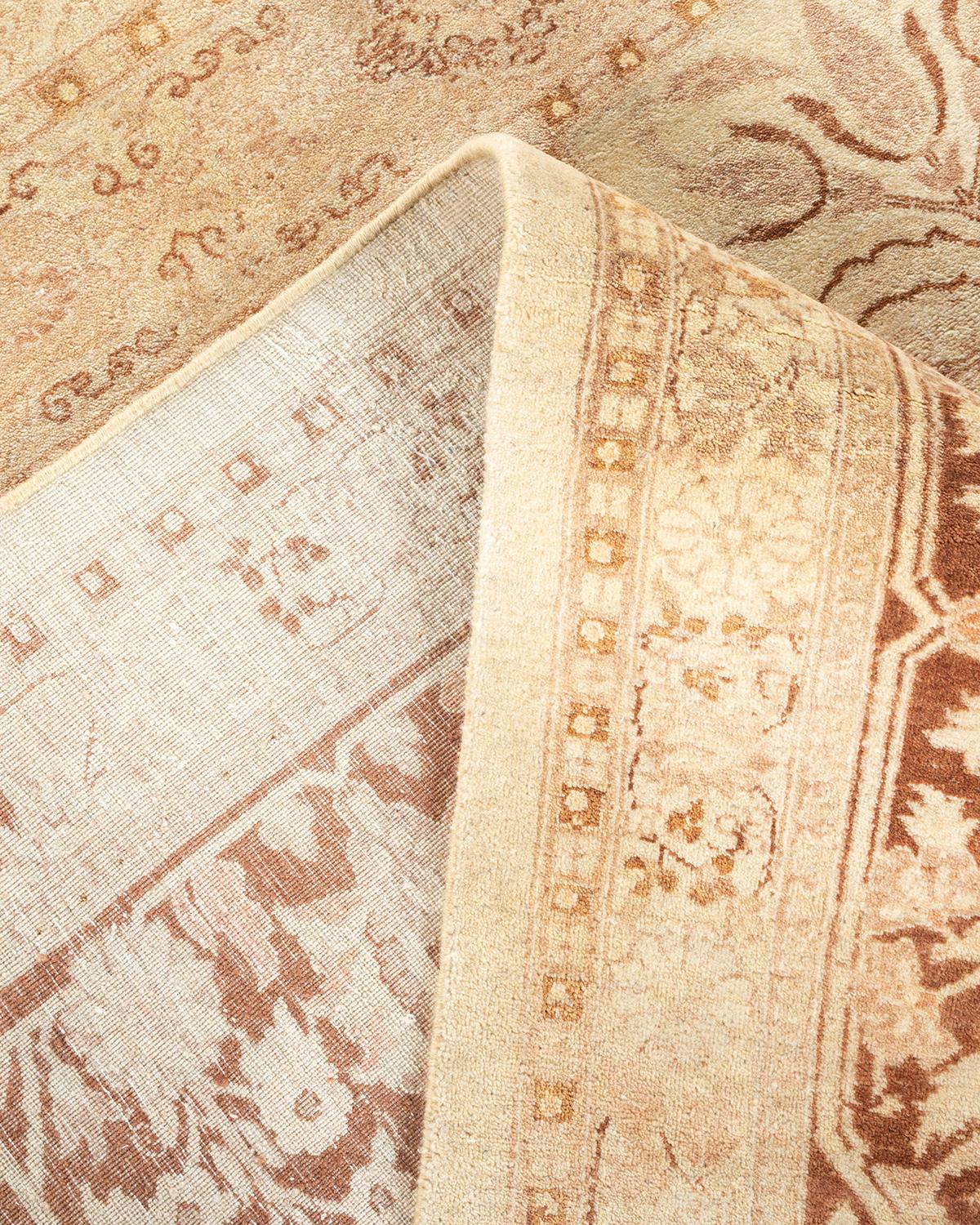 Pakistani One-of-a-Kind Hand Made Traditional Mogul Ivory Area Rug For Sale