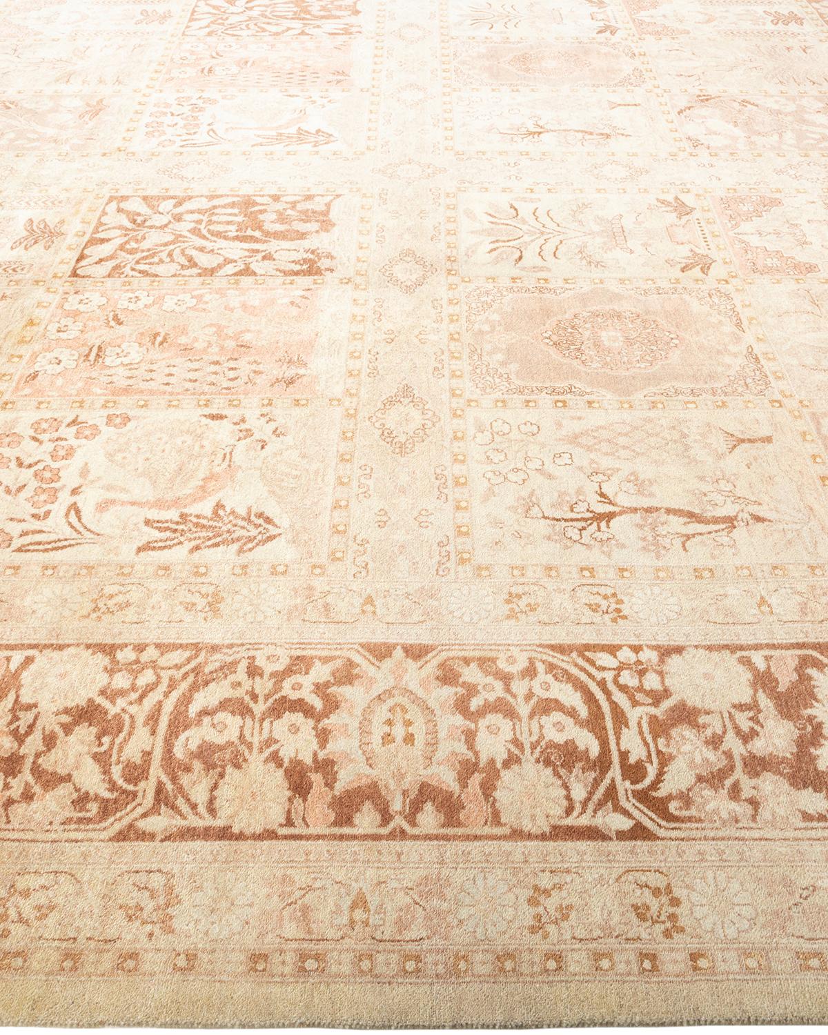One-of-a-Kind Hand Made Traditional Mogul Ivory Area Rug In New Condition For Sale In Norwalk, CT