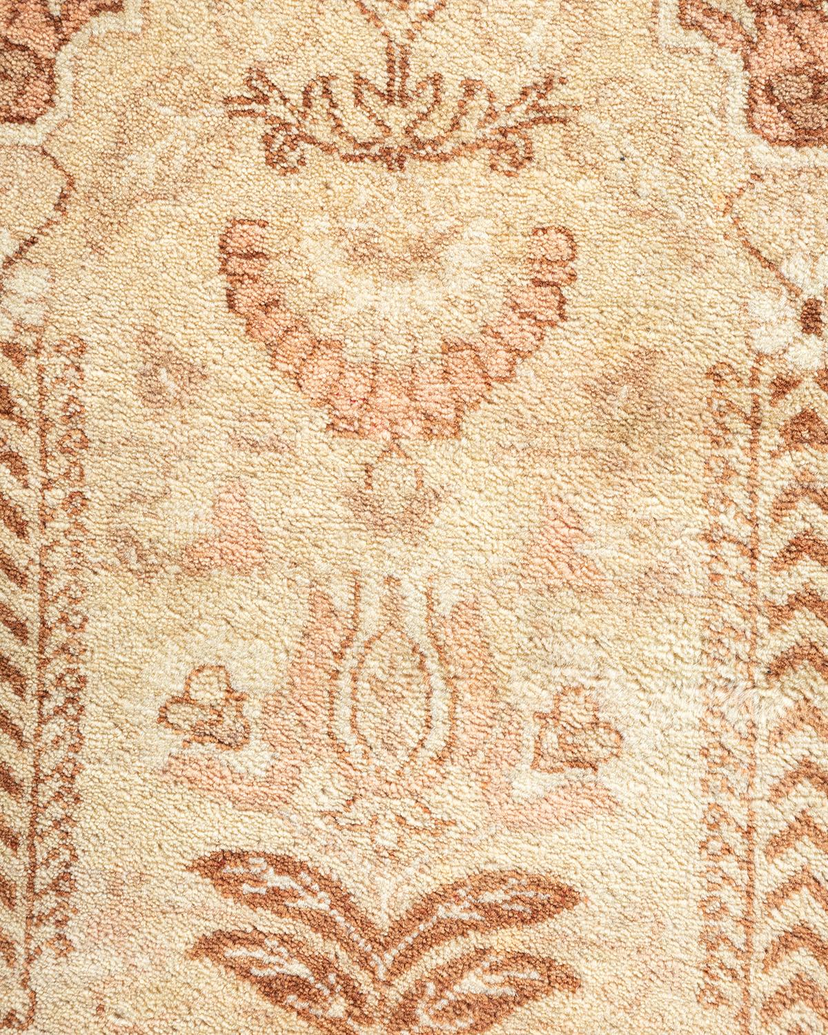 Contemporary One-of-a-Kind Hand Made Traditional Mogul Ivory Area Rug For Sale