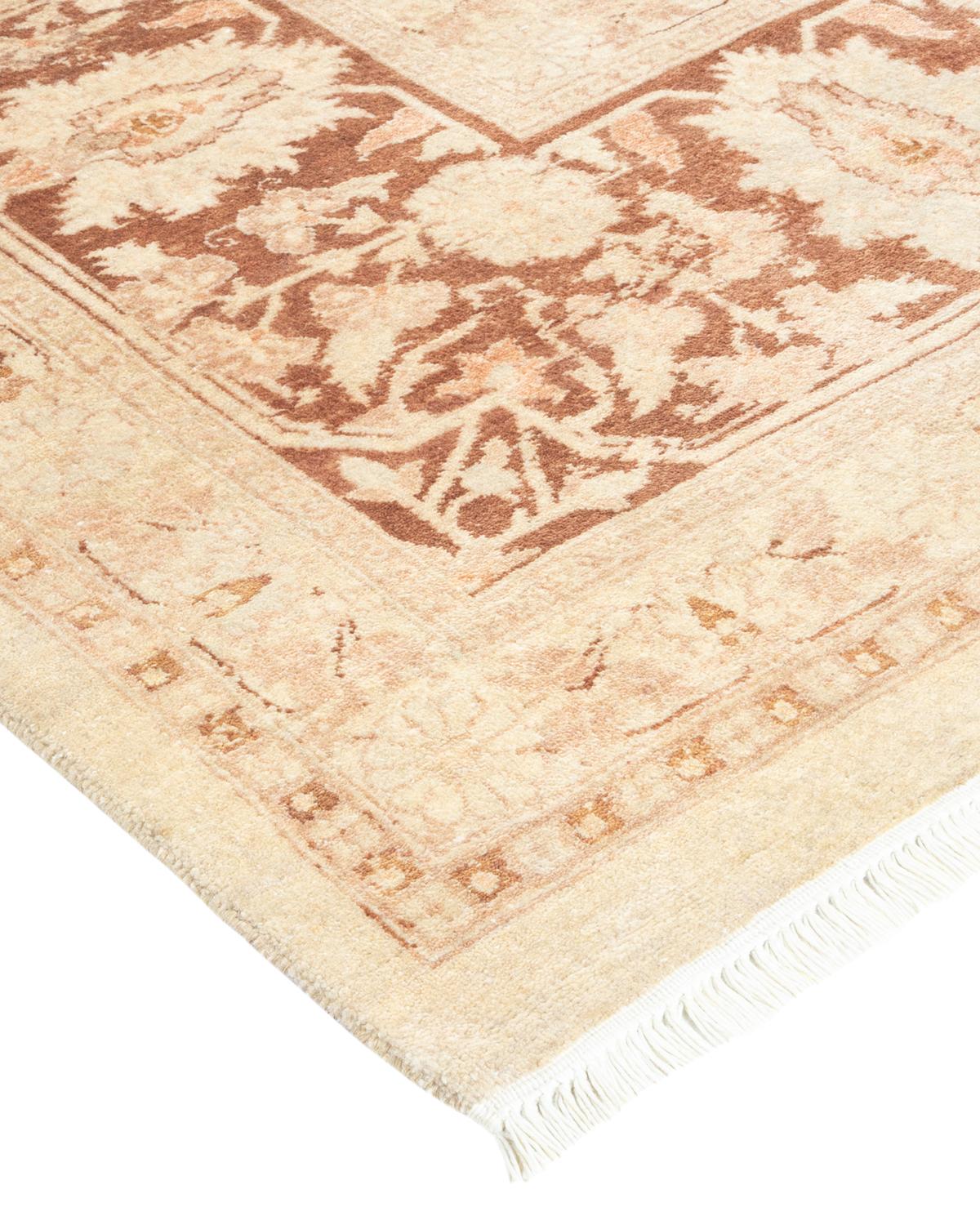 Wool One-of-a-Kind Hand Made Traditional Mogul Ivory Area Rug For Sale