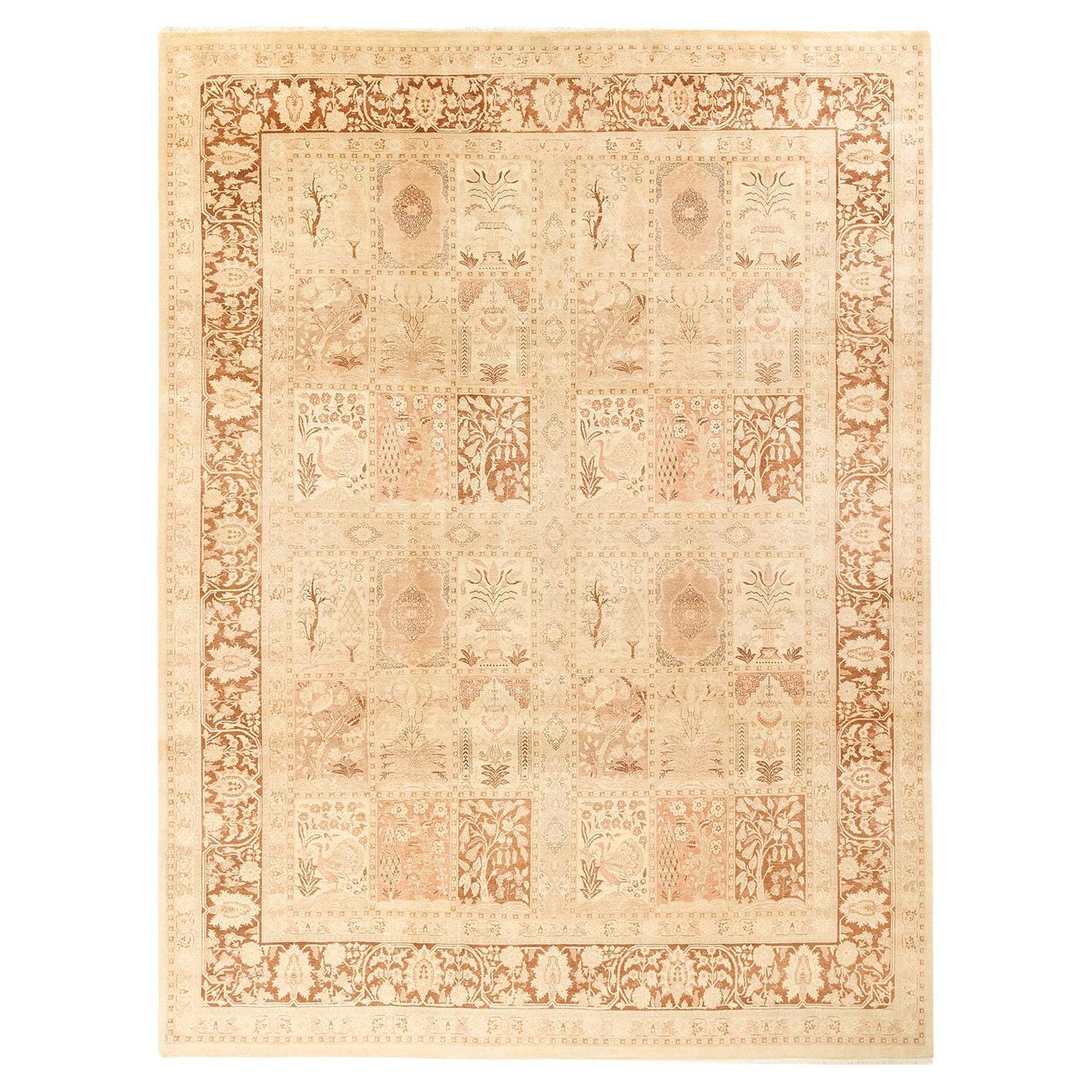 One-of-a-Kind Hand Made Traditional Mogul Ivory Area Rug