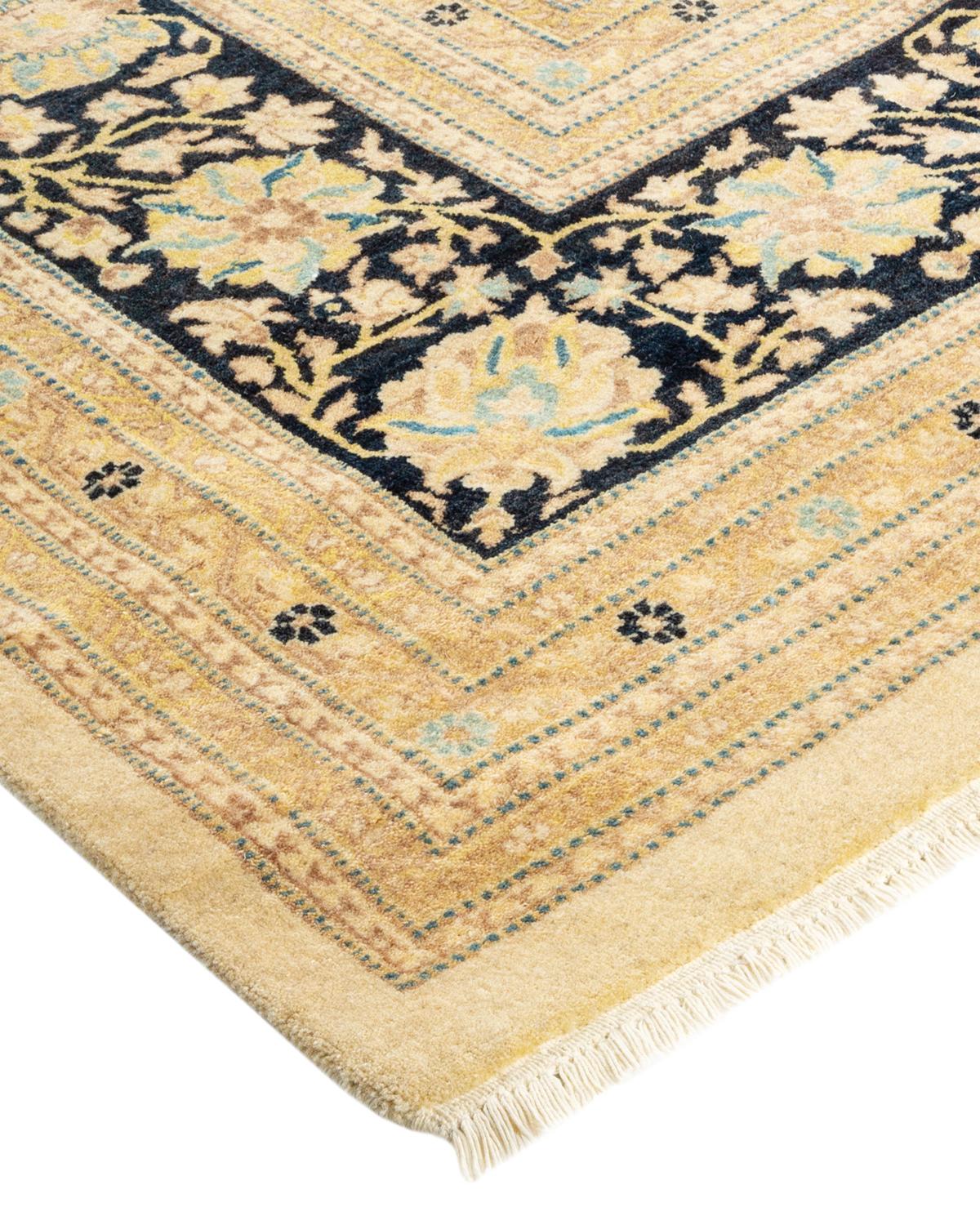 Laine Tapis traditionnel Mogul ivoire unique en son genre fabriqué à la main en vente