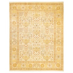 Tapis traditionnel ivoire Mogul unique en son genre fabriqué à la main