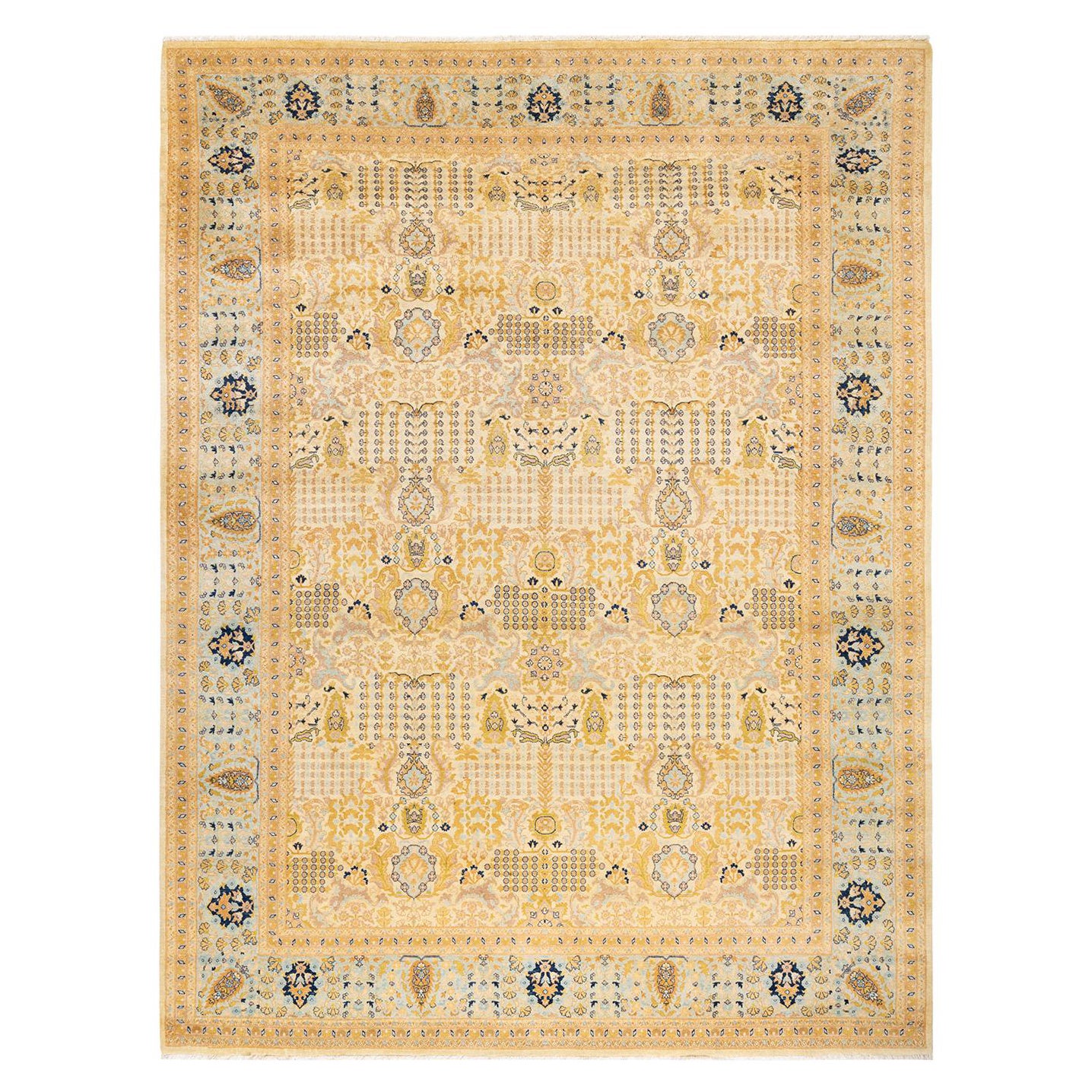 One-Of-A-Kind Hand Made Traditional Mogul Ivory Area Rug