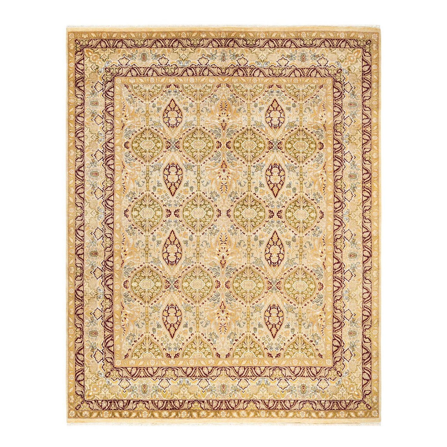 Tapis traditionnel Mogul ivoire unique en son genre fabriqué à la main