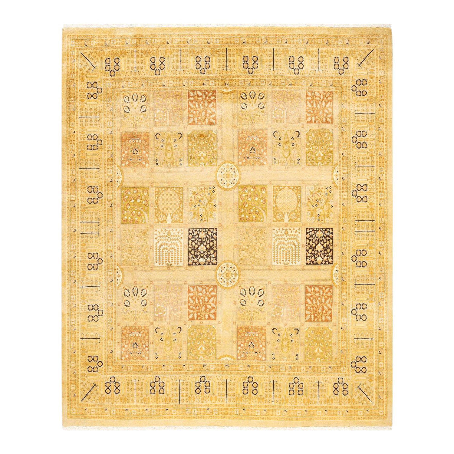 One-of-a-Kind Hand Made Traditional Mogul Ivory Area Rug