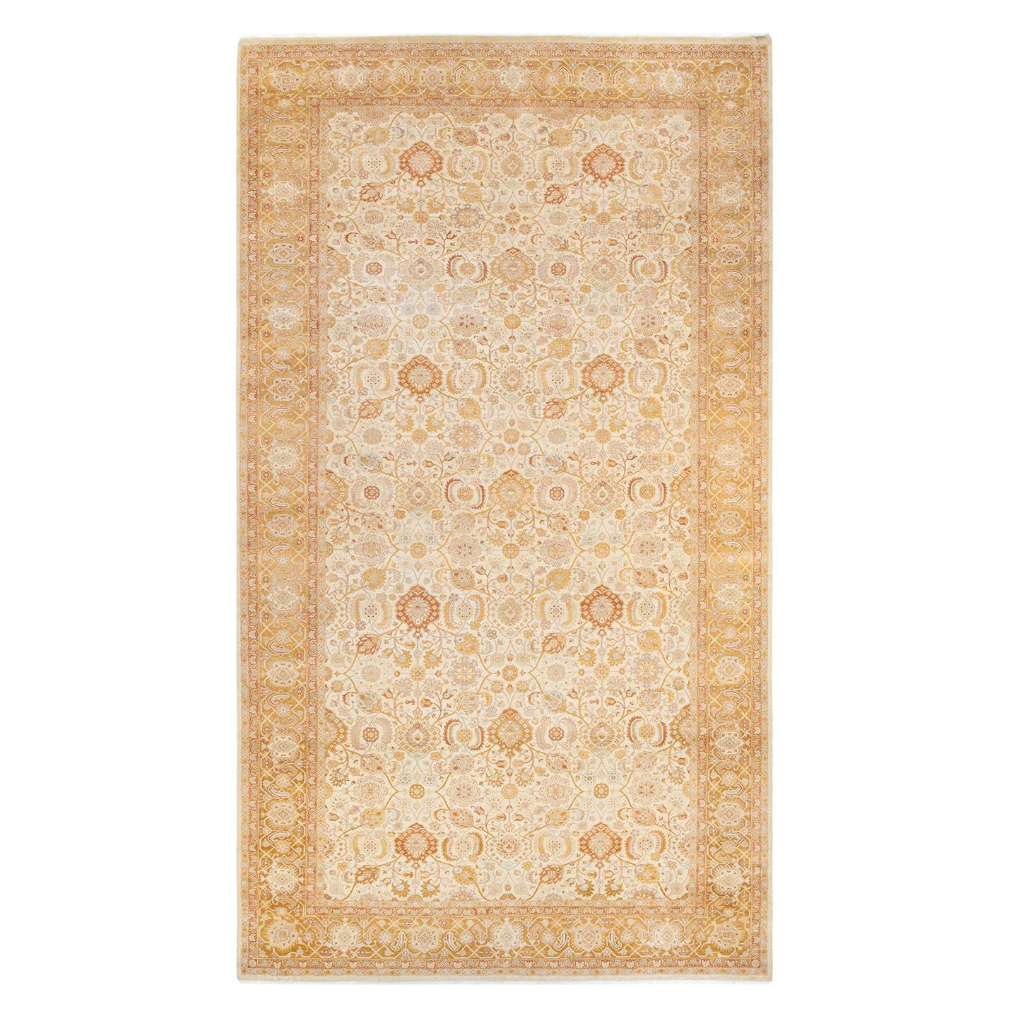 Tapis traditionnel ivoire Mogul unique en son genre fabriqué à la main