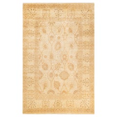 One-Of-A-Kind Hand Made Traditional Mogul Ivory Area Rug