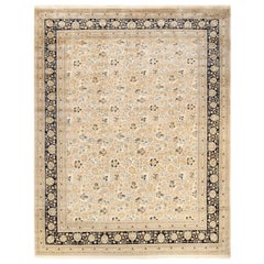Tapis traditionnel ivoire Mogul unique en son genre fabriqué à la main