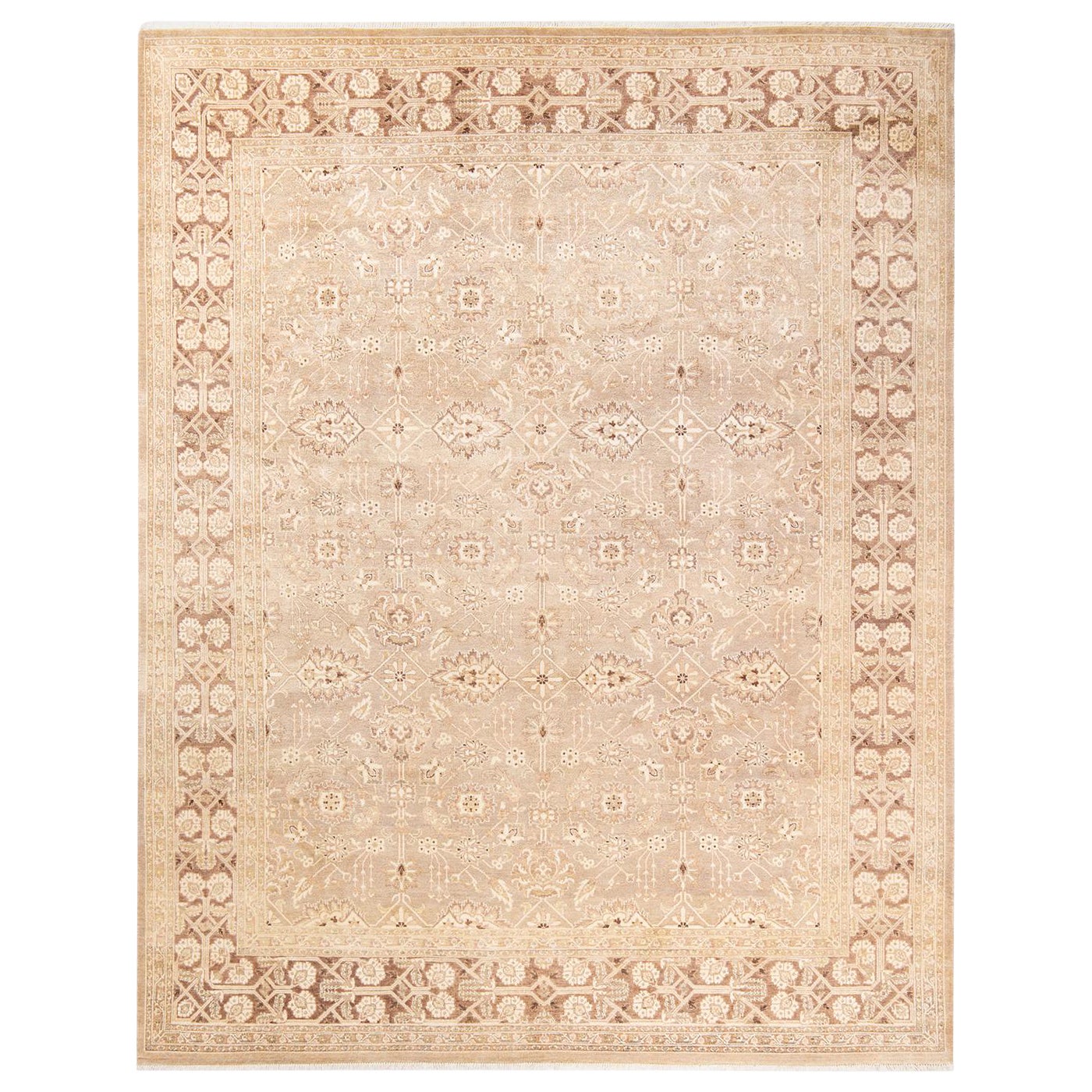 Tapis traditionnel ivoire Mogul unique en son genre fabriqué à la main