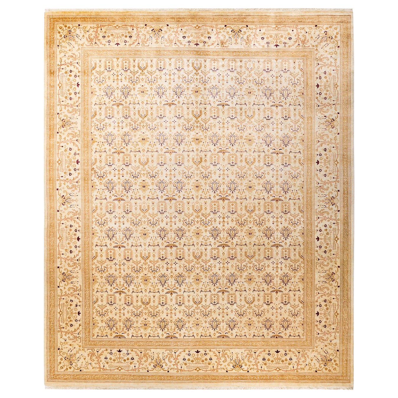 Tapis traditionnel ivoire Mogul unique en son genre fabriqué à la main