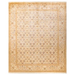 Tapis traditionnel ivoire Mogul unique en son genre fabriqué à la main