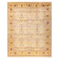 Tapis traditionnel ivoire Mogul unique en son genre fabriqué à la main