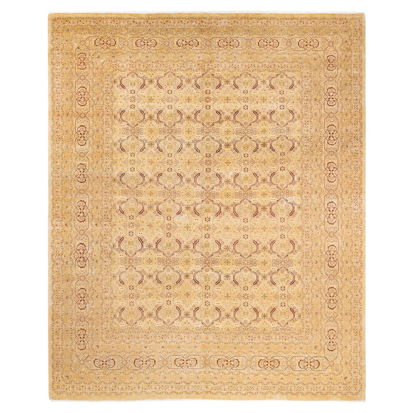Tapis traditionnel ivoire Mogul unique en son genre fabriqué à la main