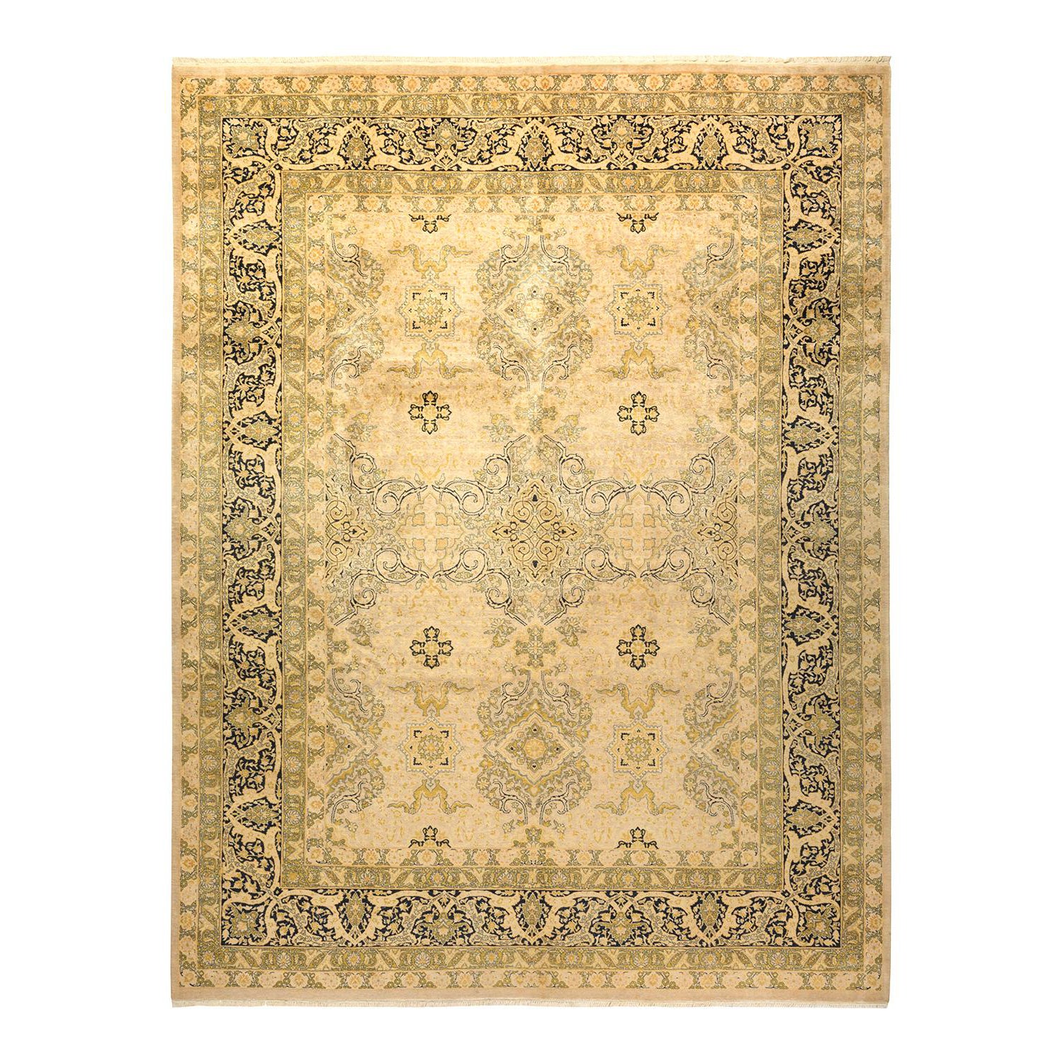 One-of-a-Kind Hand Made Traditional Mogul Ivory Area Rugal For Sale