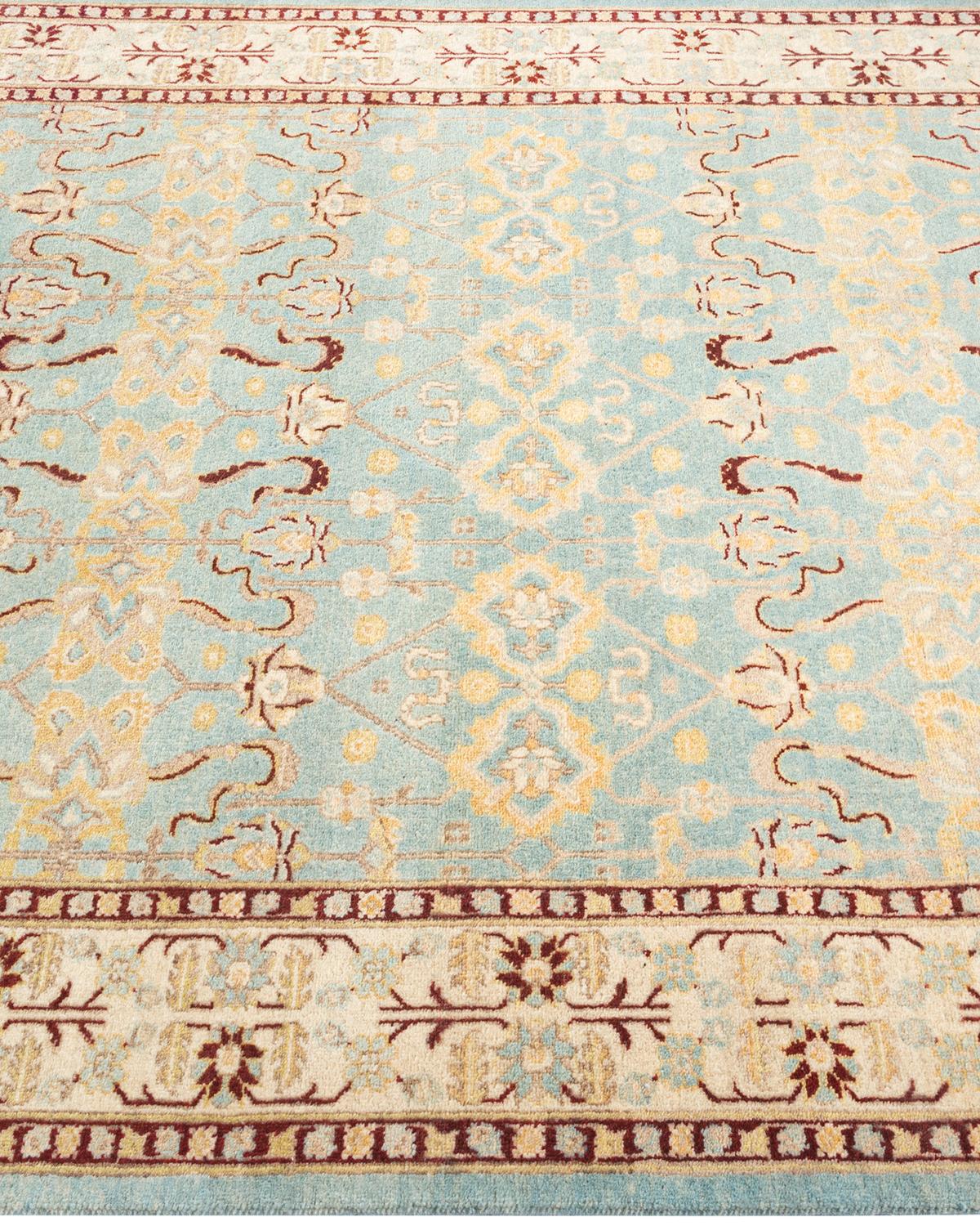 One-Of-A-Kind Hand Made Traditional Mogul Light Blue Area Rug In New Condition For Sale In Norwalk, CT