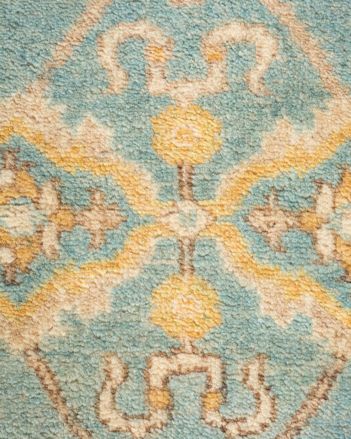 Contemporary One-Of-A-Kind Hand Made Traditional Mogul Light Blue Area Rug For Sale