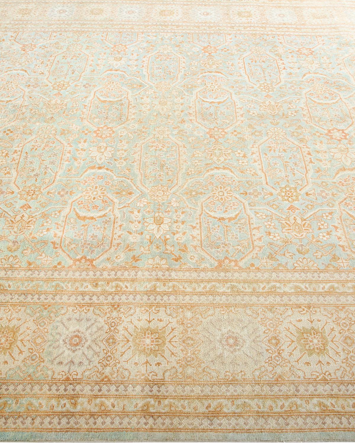One-of-a-Kind Hand Made Traditional Mogul Light Blue Area Rug In New Condition For Sale In Norwalk, CT