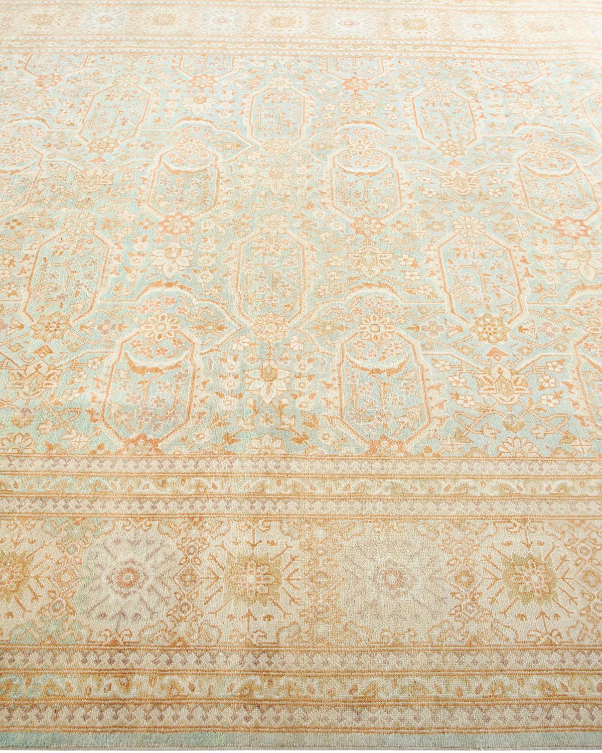One-of-a-Kind Hand Made Traditional Mogul Light Blue Area Rug In New Condition For Sale In Norwalk, CT