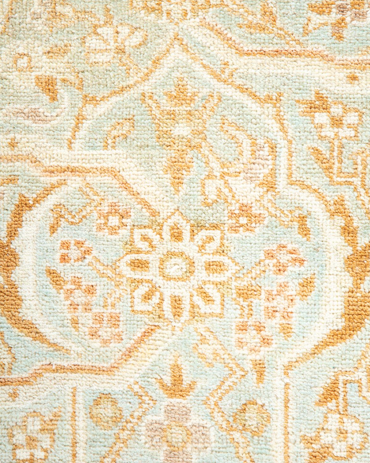 Contemporary One-of-a-Kind Hand Made Traditional Mogul Light Blue Area Rug For Sale