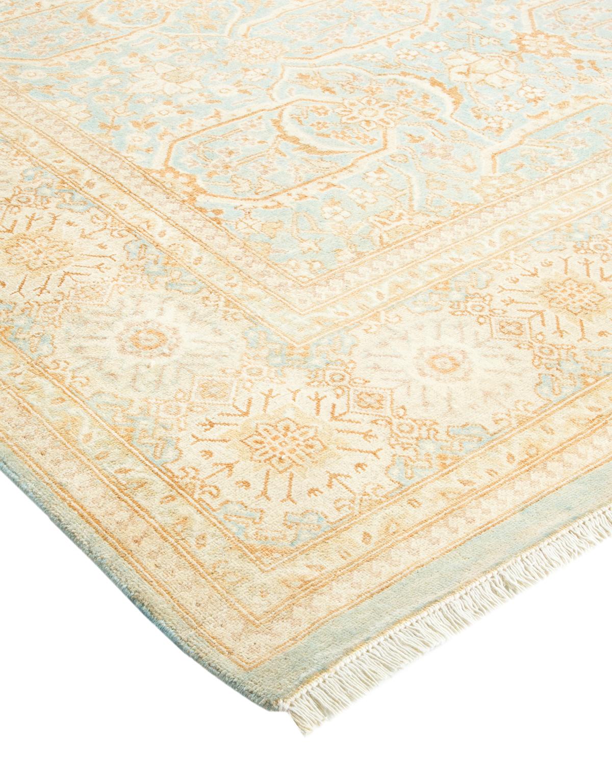 Laine Tapis traditionnel Mogul bleu clair unique en son genre, fabriqué à la main en vente