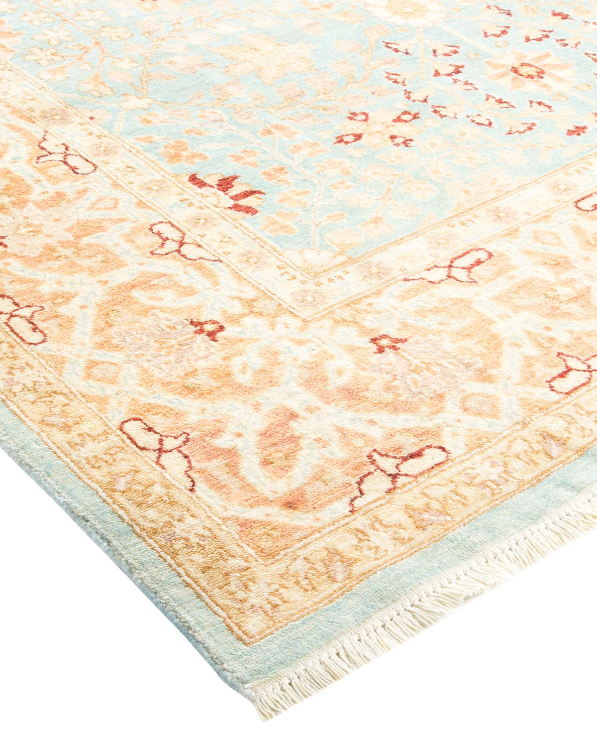 Wool One-of-a-Kind Hand Made Traditional Mogul Light Blue Area Rug For Sale