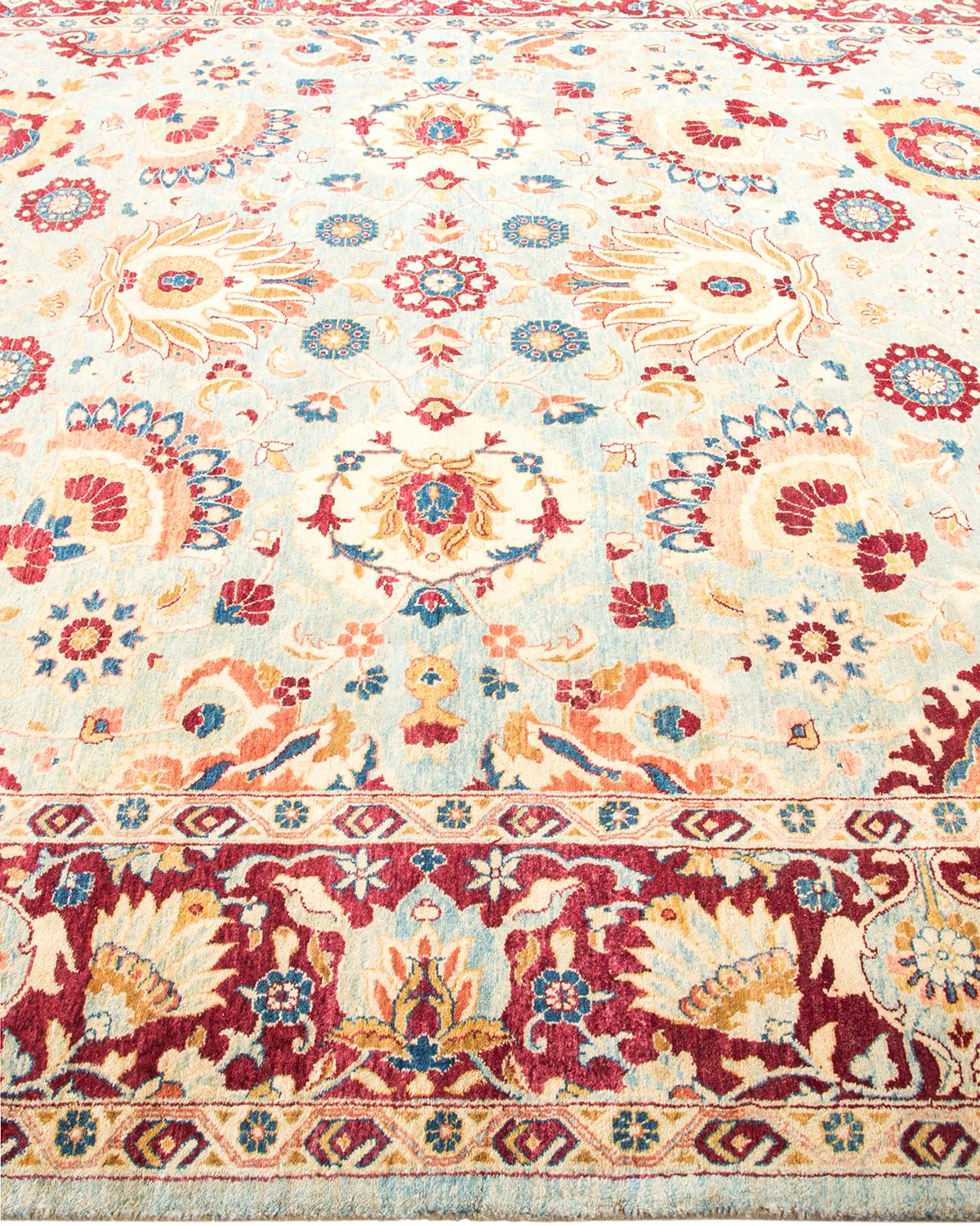 One-of-a-kind Hand Made Traditional Mogul Light Blue Area Rug In New Condition For Sale In Norwalk, CT