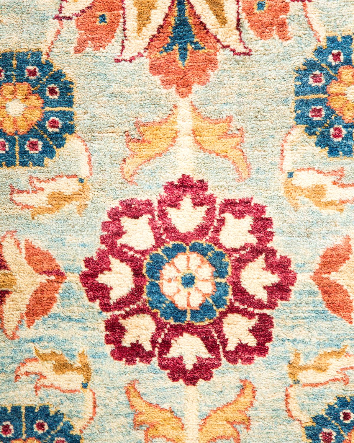 Contemporary One-of-a-kind Hand Made Traditional Mogul Light Blue Area Rug For Sale