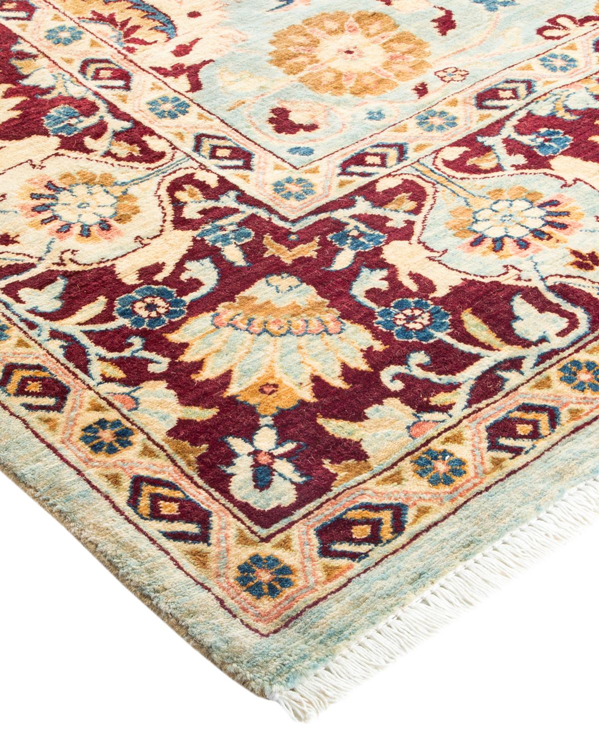 Wool One-of-a-kind Hand Made Traditional Mogul Light Blue Area Rug For Sale