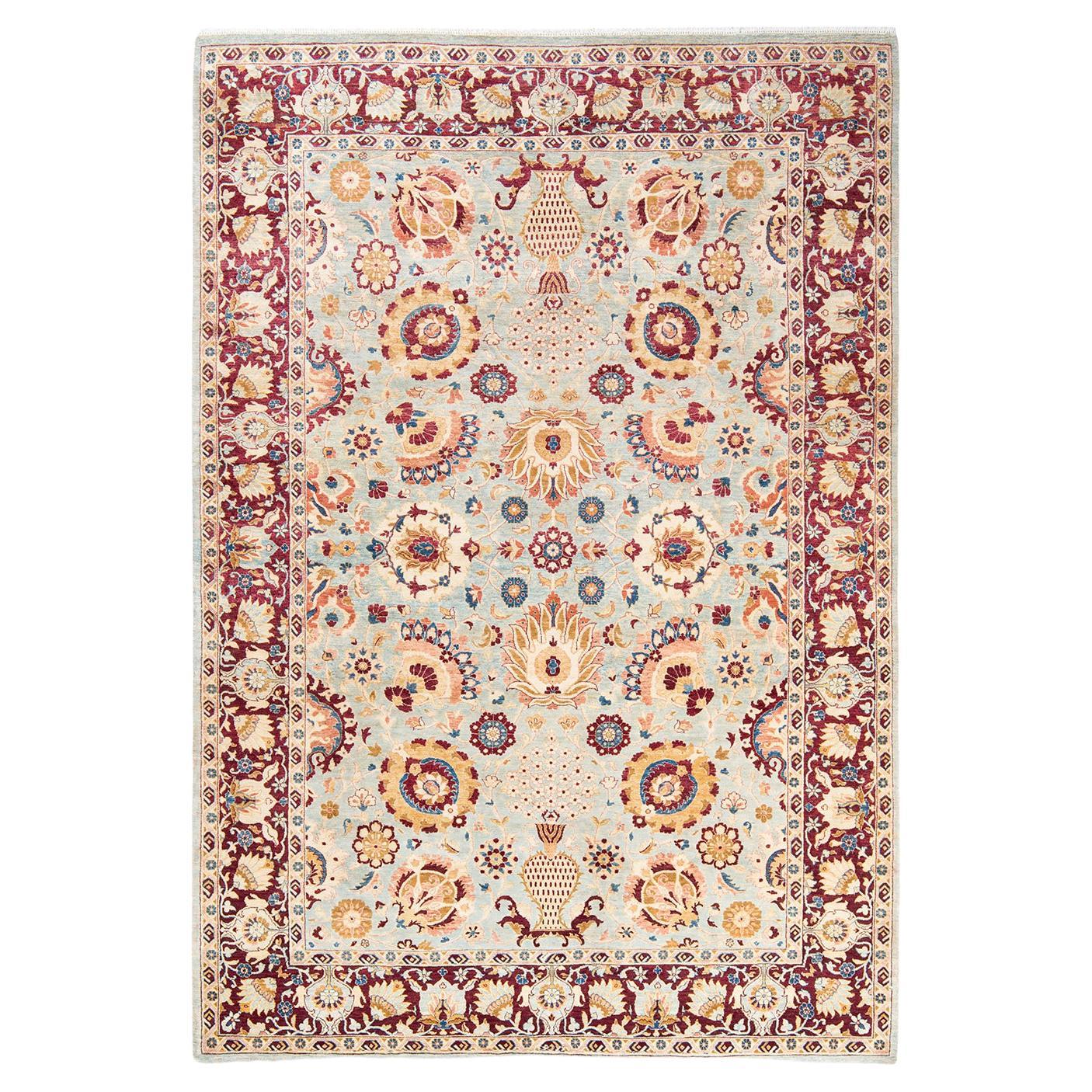 One-of-a-kind Hand Made Traditional Mogul Light Blue Area Rug For Sale