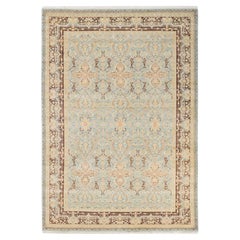 One-Of-A-Kind Hand Made Traditional Mogul Light Blue Area Rug