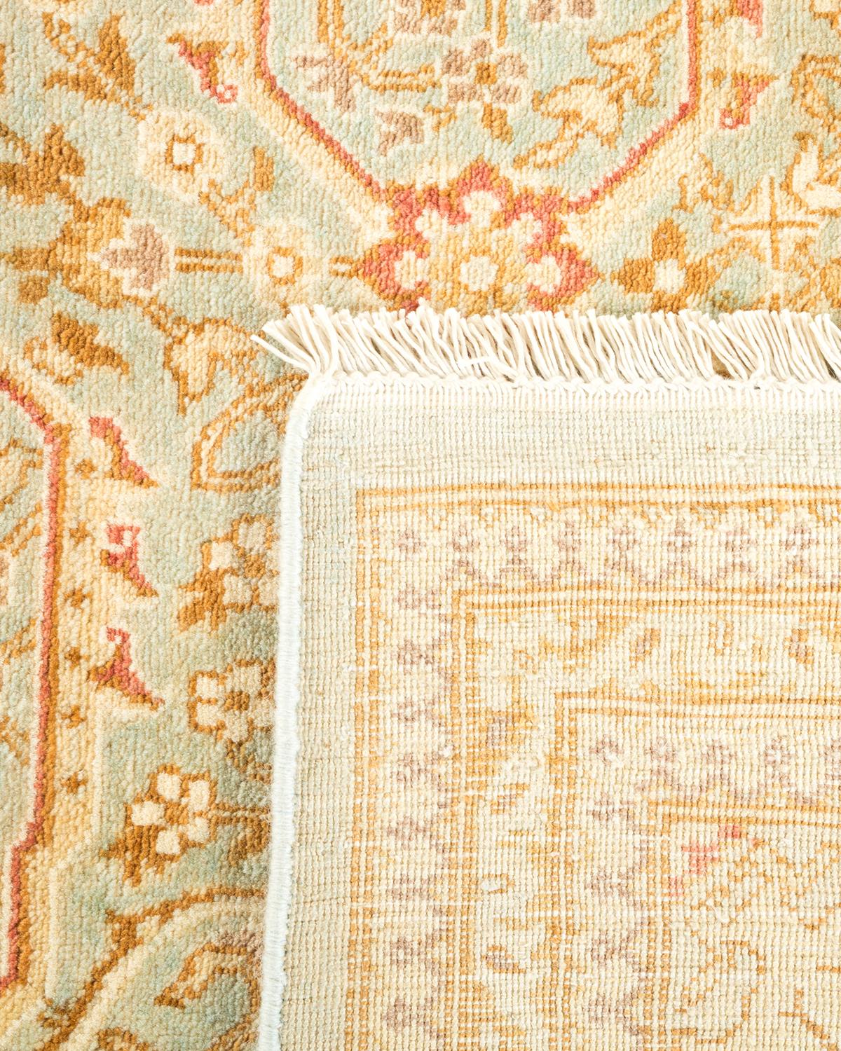 Noué à la main Tapis traditionnel Mogul bleu clair unique en son genre, fabriqué à la main en vente