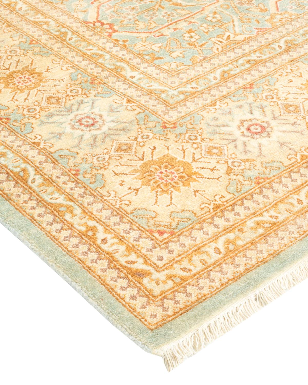 Laine Tapis traditionnel Mogul bleu clair unique en son genre, fabriqué à la main en vente
