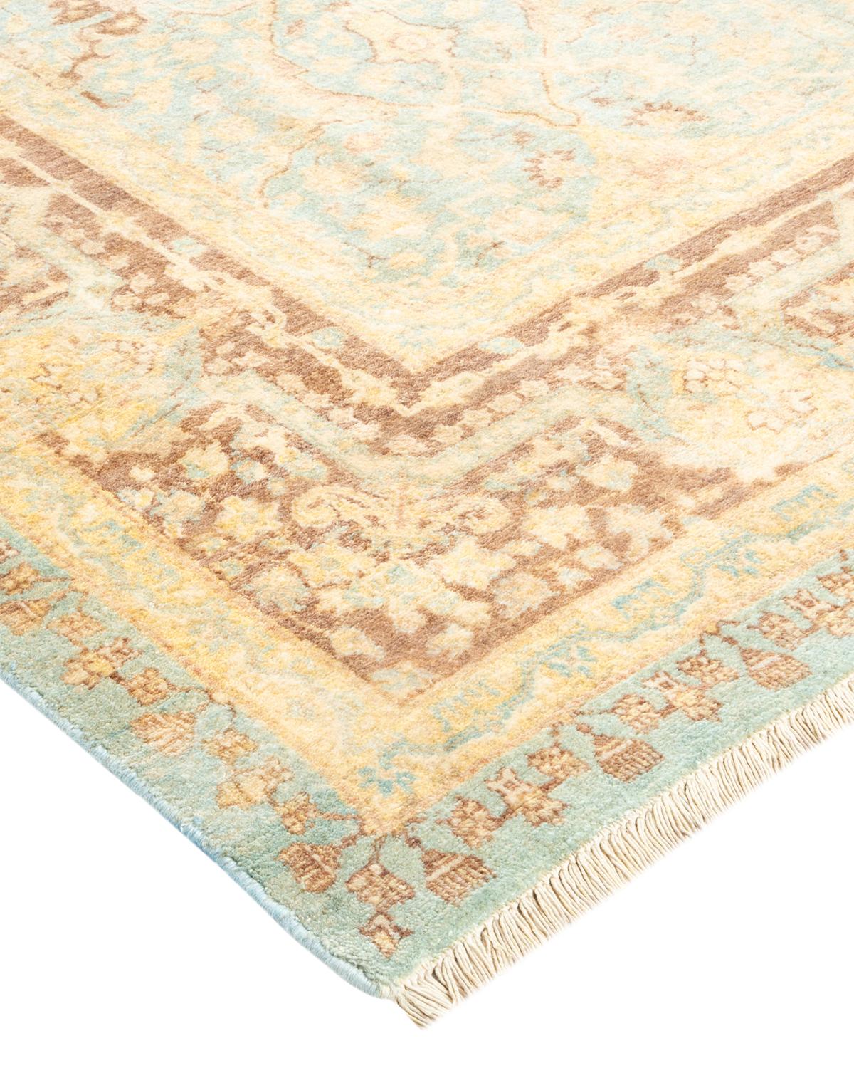 Wool One-of-a-kind Hand Made Traditional Mogul Light Blue Area Rug For Sale
