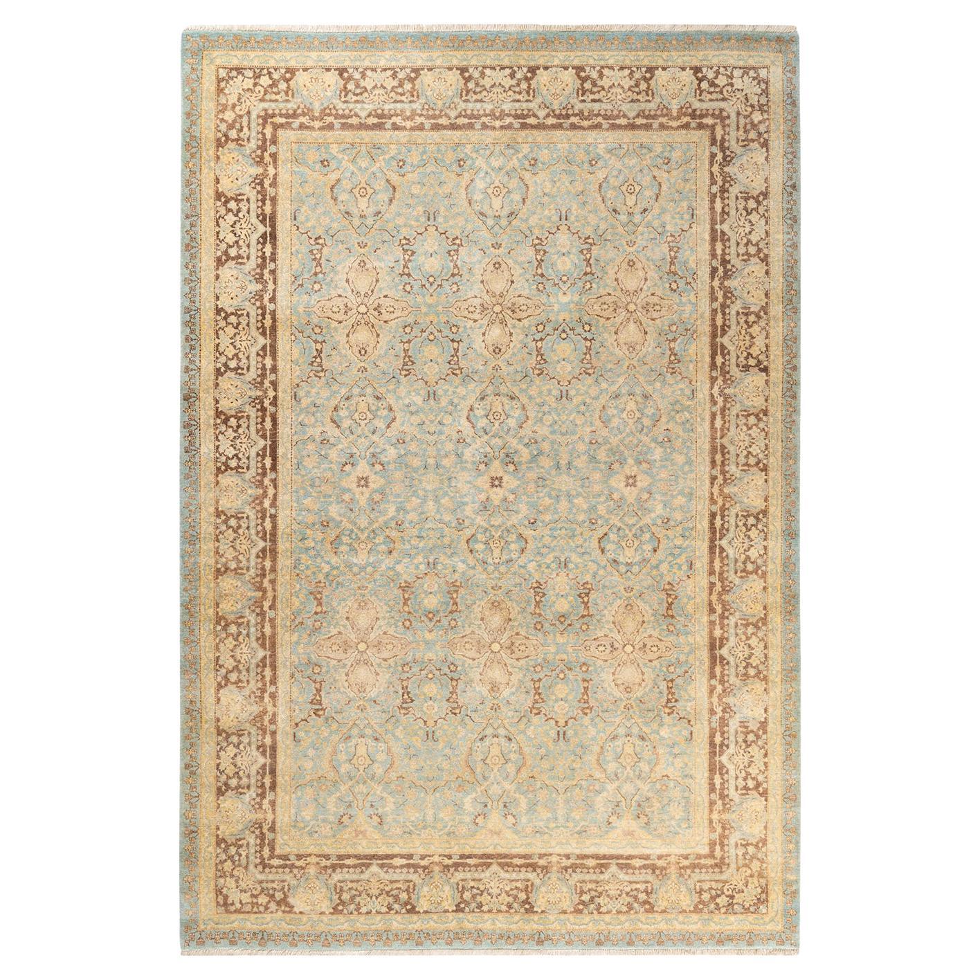 One-of-a-kind Hand Made Traditional Mogul Light Blue Area Rug For Sale