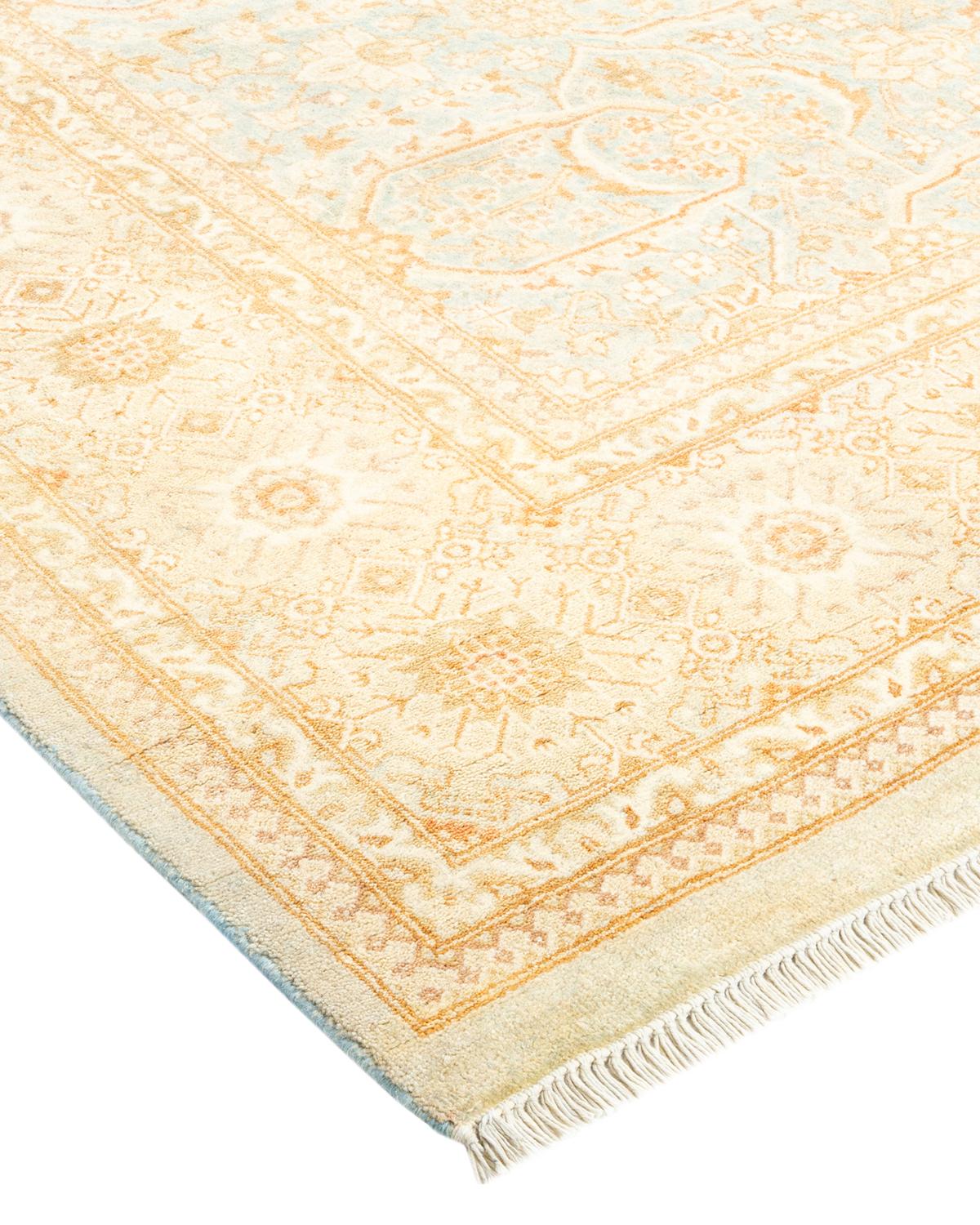 Laine Tapis traditionnel Mogul bleu clair unique en son genre, fabriqué à la main en vente