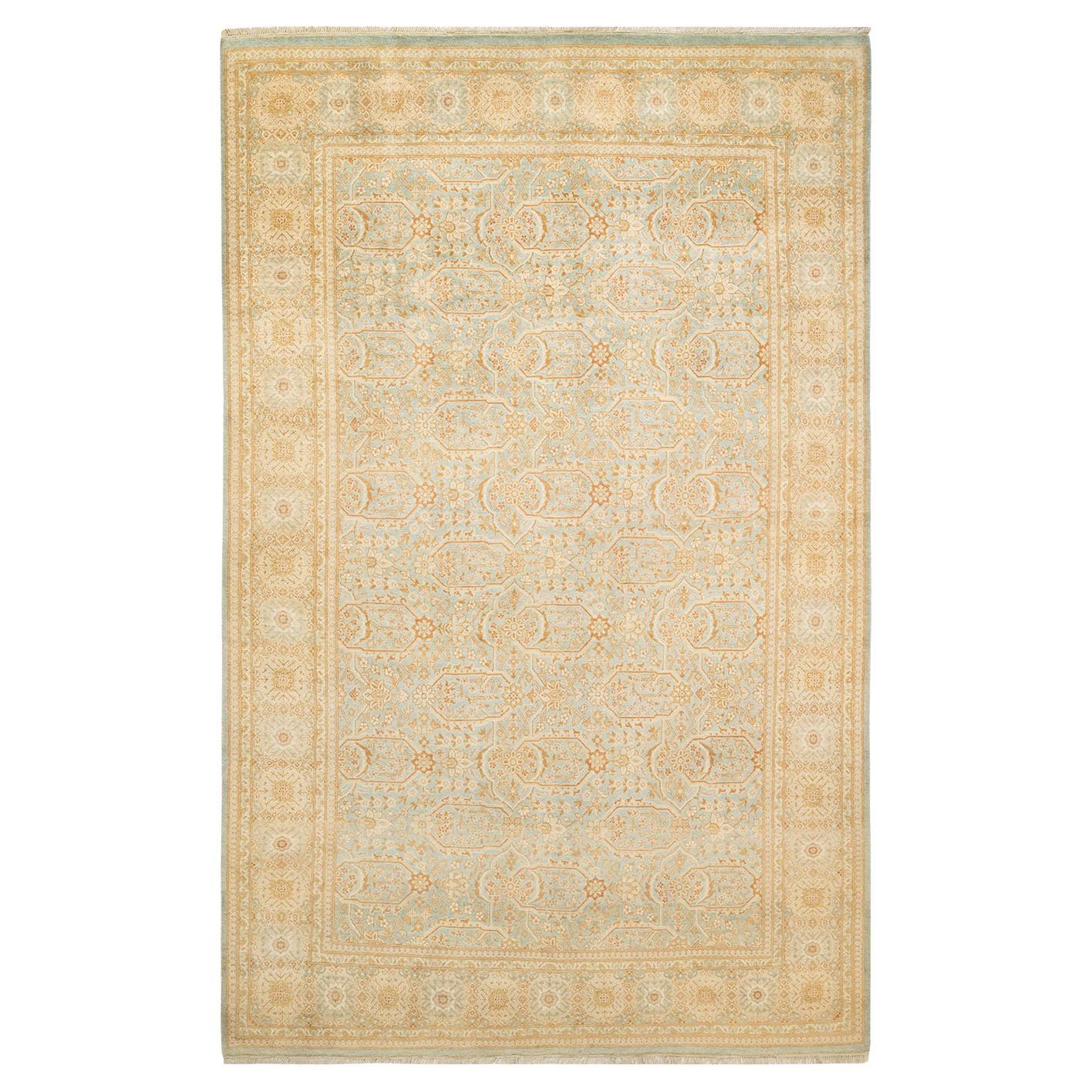 One-Of-A-Kind Hand Made Traditional Mogul Light Blue Area Rug