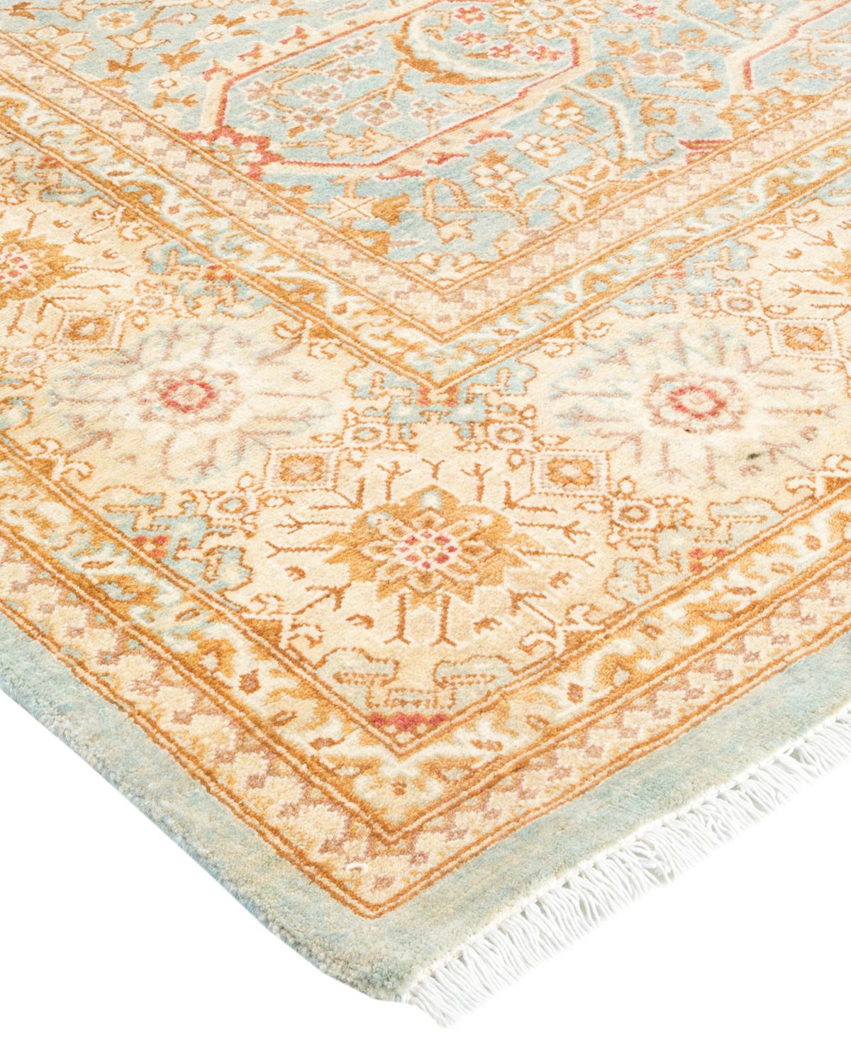 Handgefertigter, traditioneller, hellblauer Mogul-Teppich, Unikat (Wolle) im Angebot